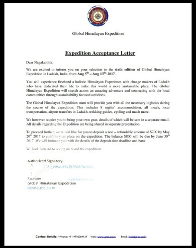 Acceptance letter from GHE