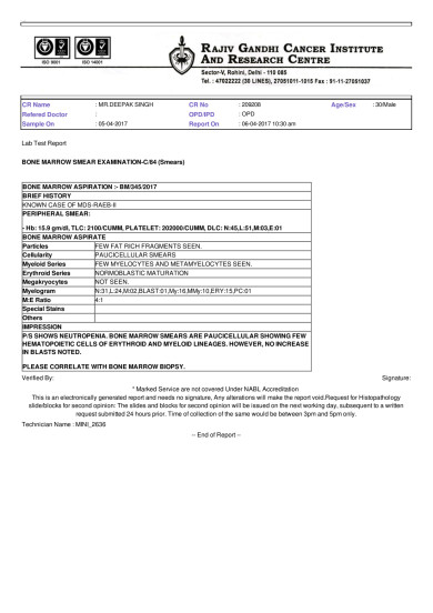 Bone Marrow Smear Report for April