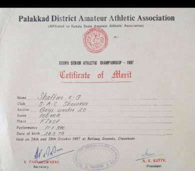 Palakkad District Amateur Athletics 1997- Men's 100m -First