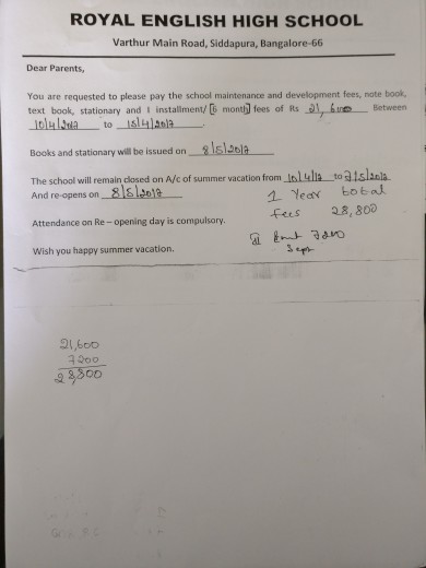 School fee details kid1