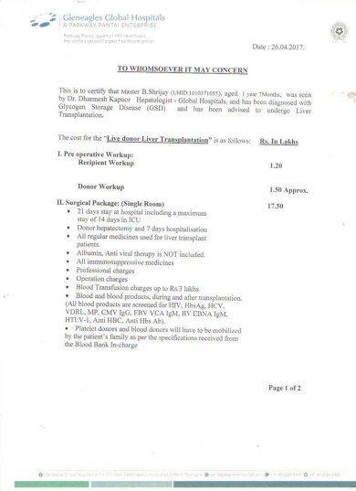 Hospital Estimation Letter