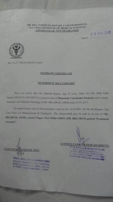 AIIMS Estimate Documents. First 2.5 Lac need Till 17th May