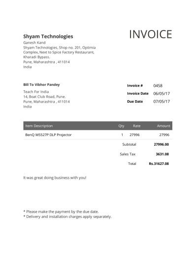 Invoice of Projector
