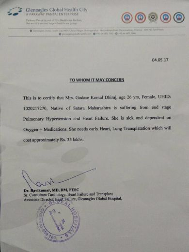 Doctor's certificate about transplantation