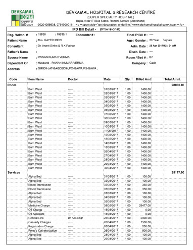 GayatriDevi Bill-through 15/5. Surgery not included. Scheduled 16/5