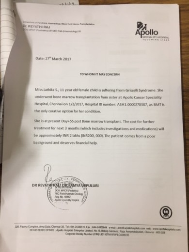 Letter from Apollo - Medical Estimate for Lathika