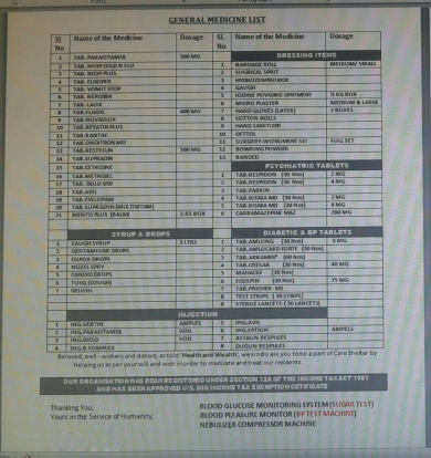 sample for monthly medical needs