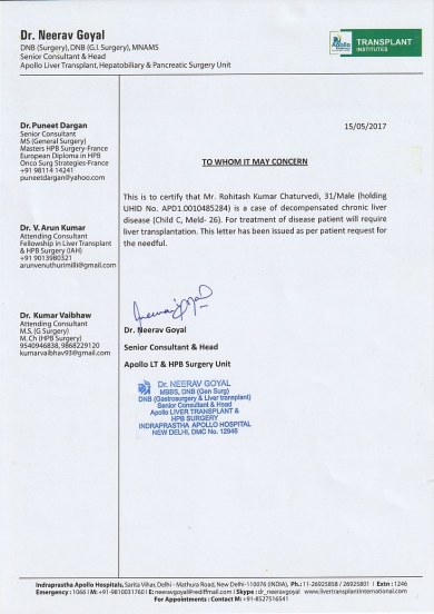 Doctors letter for Liver Transplant