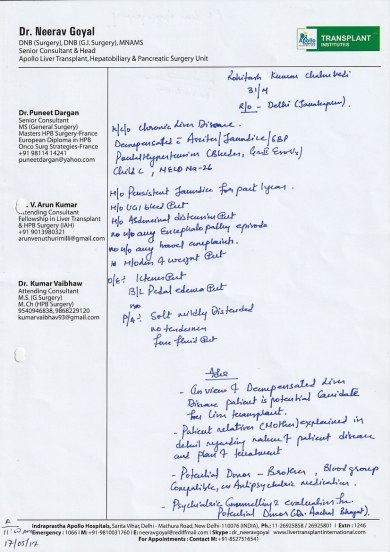Transplant Department Letter