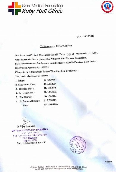 Hospital Estimate for Bone Marrow Transplant