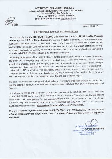 Estimate from ILBS Hospital, New Delhi