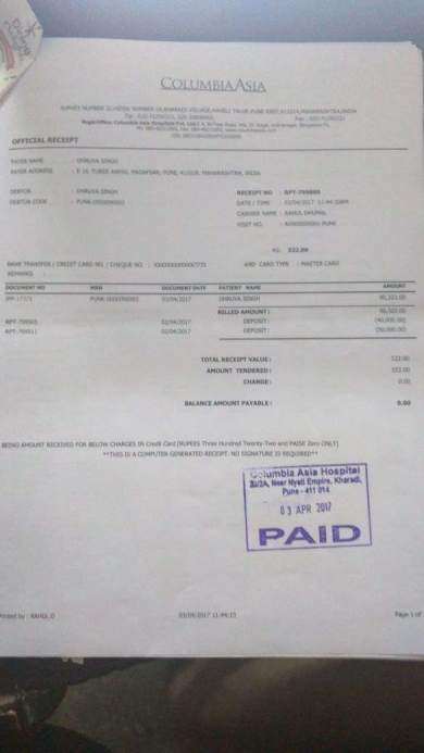 Columbia Asia Bill - 90,000