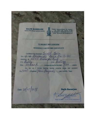 Srija Bera Father Income Proof