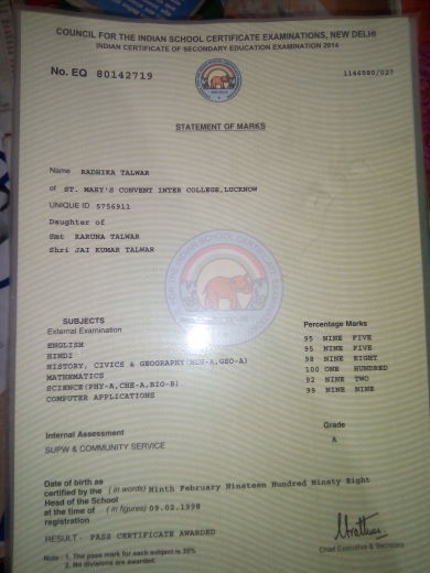 This is my class 10th marksheet