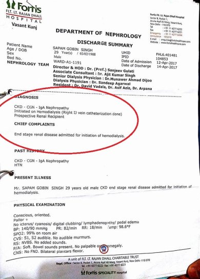 Dignosis Report Stating I am at end statge renal failure