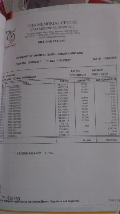 Bill provided by the hospital