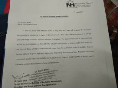 Statement from Muzumdar Shaw Medical Center, Narayana Health City