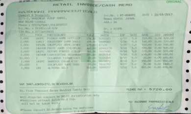 Receipt for 2 pouches and 2 weeks supply of stoma accessories