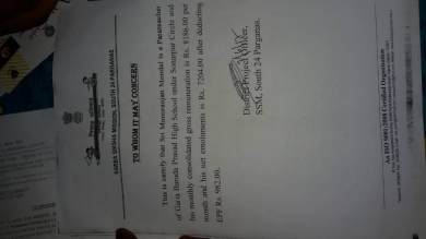 Income Certificate for Bodhishatya's Father