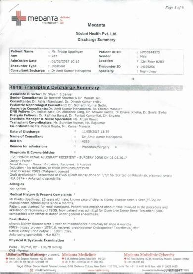 recent report advising a renal transplant