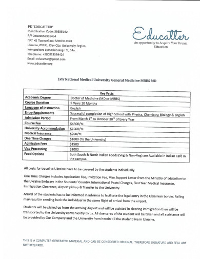 Estimation letter from College