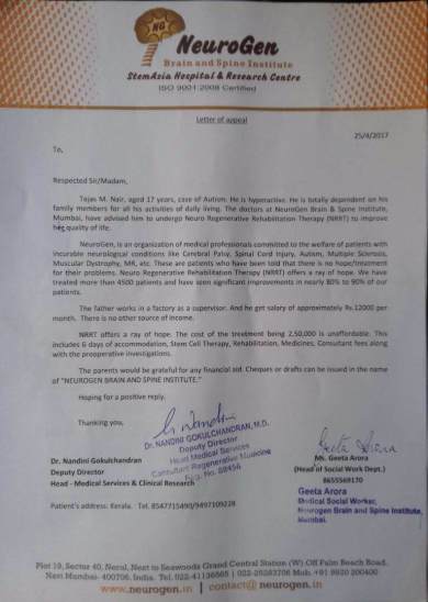 Page 1- Letter of Appeal from Neurogen , Navi Mumbai