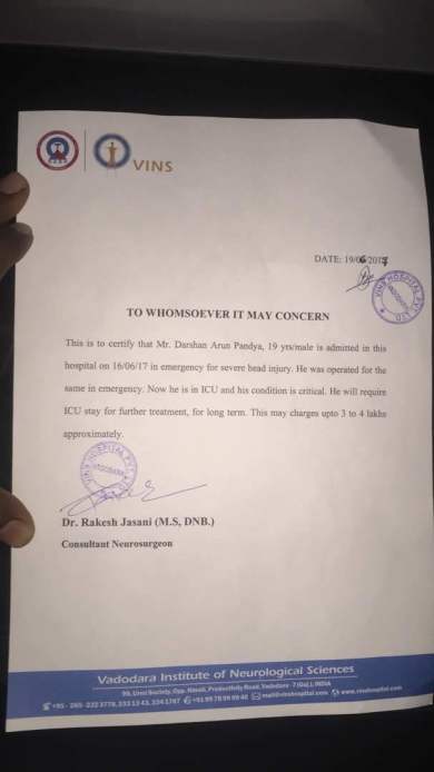 Estimated medical letter from VINS Hospital