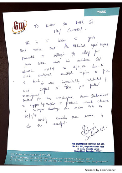 Letter from GM hospital