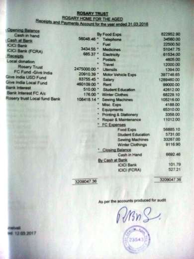 Receipt & Payment Audit Statement for 2015-16