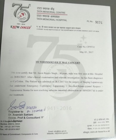Treatment letter from hospital
