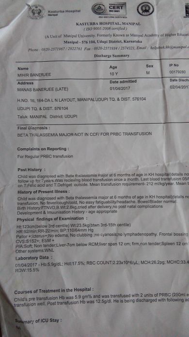 Report of regular blood transfusions