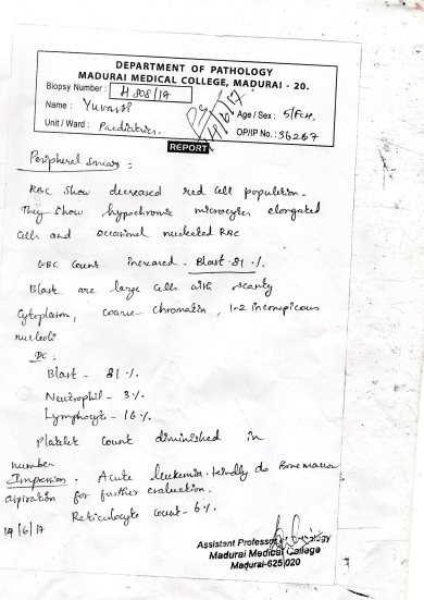 Bone Marrow Biopsy at Madurai Government Hospital