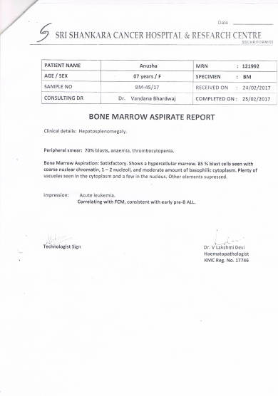 Bone marrow aspirate Report
