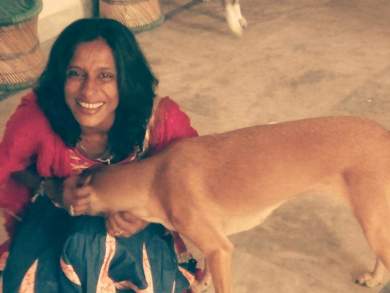 Trusts Founder Kaveri with Rescue Meethi-Mia.