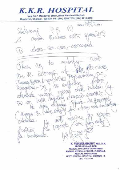 Letter from KKR Hospital Doctor