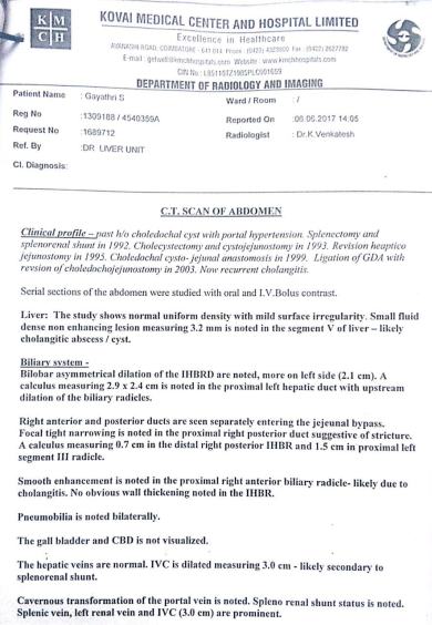 CT Scan taken at Kovai Medical Center