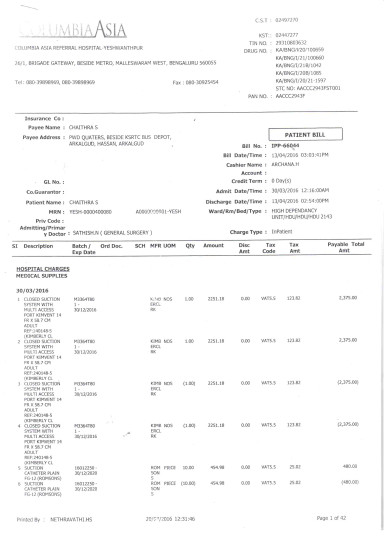columbia asia hospital bill 1 of 47 page