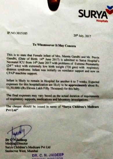 Letter from Hospital