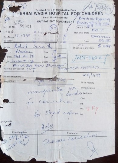 Hypospadias surgery done at 2004 Wadia Hospital Mumbai
