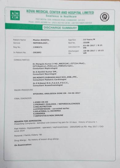 2nd to 18th june admitted. Dr. Mangala kumar given better treatment