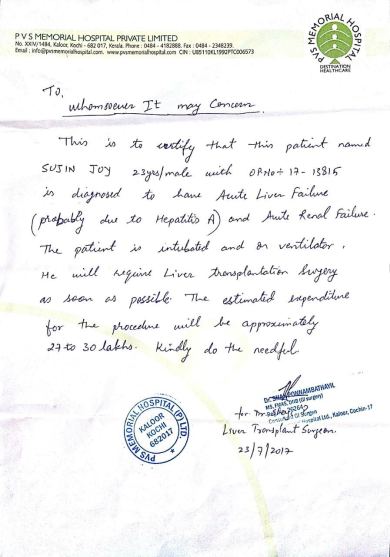 Medical Letter for liver transplantation