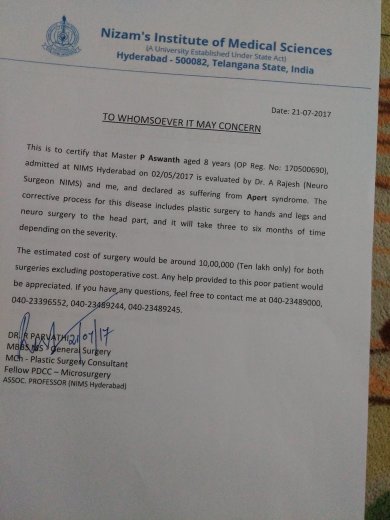 Treatment cost estimation letter