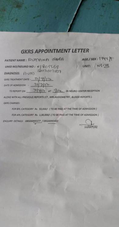 Appointment letter for operation