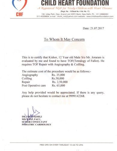 Estimate Letter by treating doctor