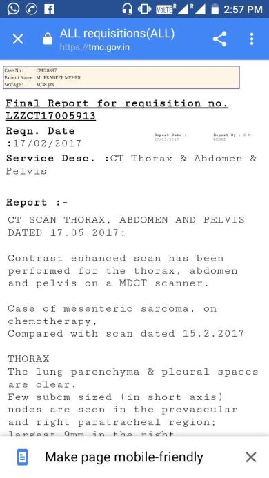 Pradeep's Test Report in Tata Memorial Hospital