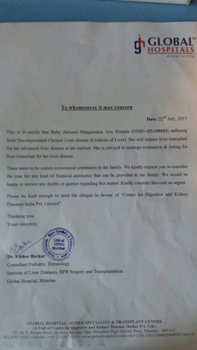 Letter from Global Hospital
