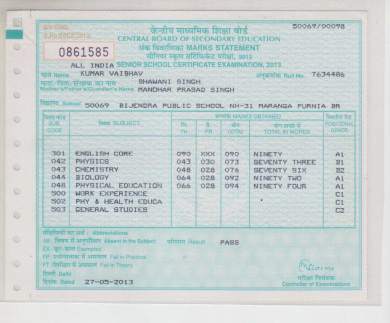 12TH MARK SHEET