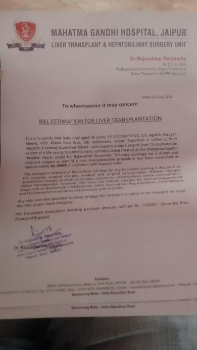 Bill Estimation for Liver Transplant