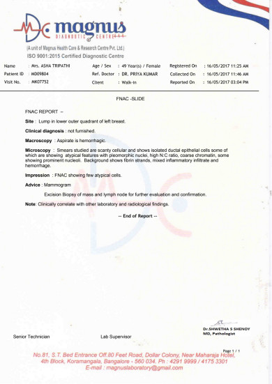 My mother's cancer report