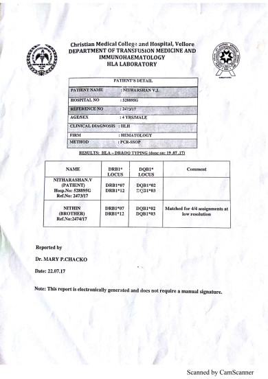 Stem Cell Donor test results